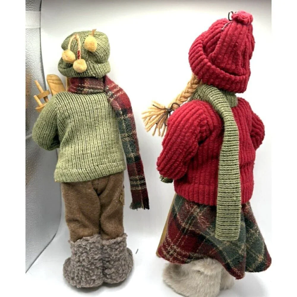 Vintage German Boy Skier and Girl with Sled (Pair)